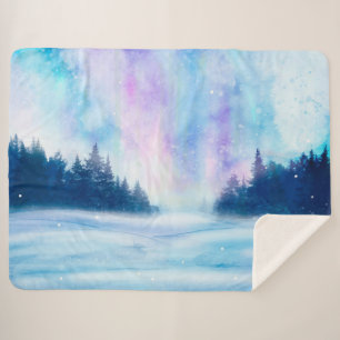 Winter Northern Lights Sherpa Blanket