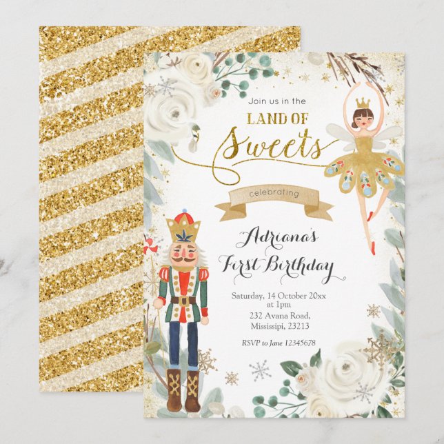Winter Nutcracker Land of Sweets Birthday Invitati Invitation (Front/Back)