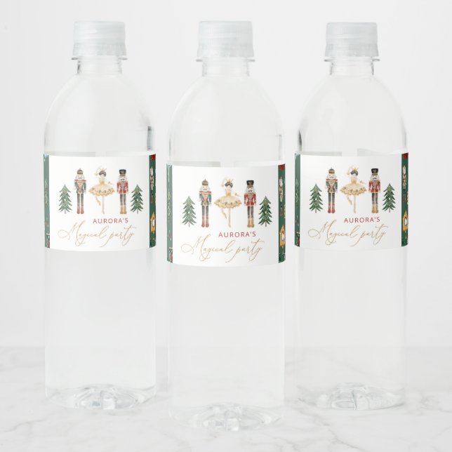 Winter Nutcracker whimsical birthday party Water Bottle Label (Bottles)