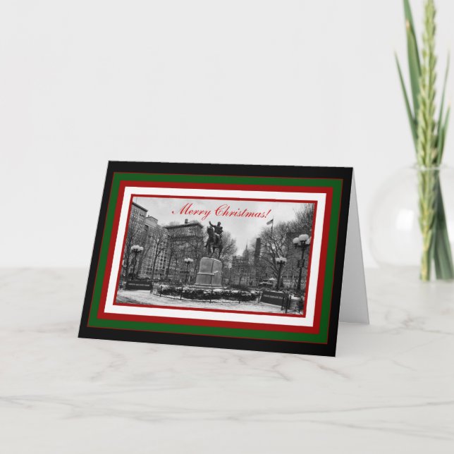 Winter NYC Union Square B & W Merry Christmas #2 Holiday Card (Front)