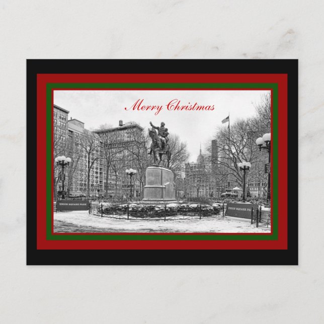 Winter NYC Union Square B & W Merry Christmas Holiday Postcard (Front)