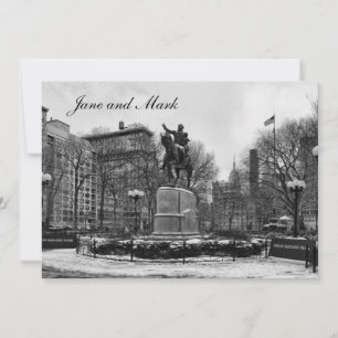 Winter, NYC's Union Square B&W Wedding invitation