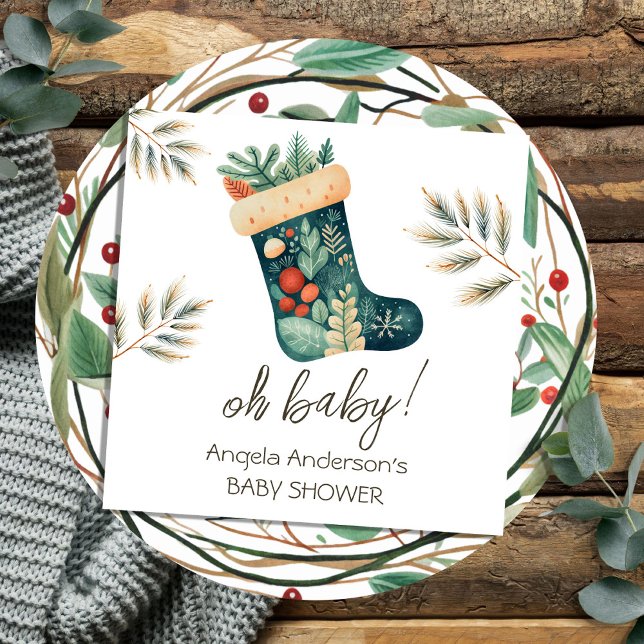 Winter Oh Baby Christmas Stocking Baby Shower Napkin (Creator Uploaded)