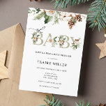 Winter Oh Baby Shower invitation<br><div class="desc">Baby shower invitation featuring "oh baby" in elegant gold letters with a border of evergreen and pinecones. Perfect for a winter baby. Customise with your information.</div>