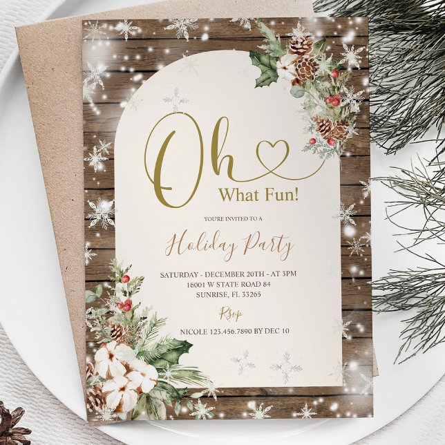 Winter Oh What Fun Christmas Floral Holiday Party Invitation (Creator Uploaded)