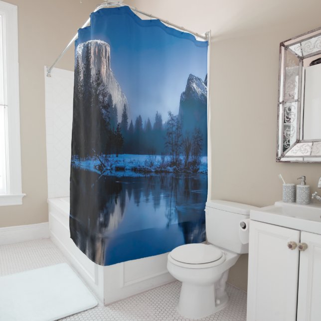Winter On A Lake Between Ice-Covered Mountains Shower Curtain (In Situ)