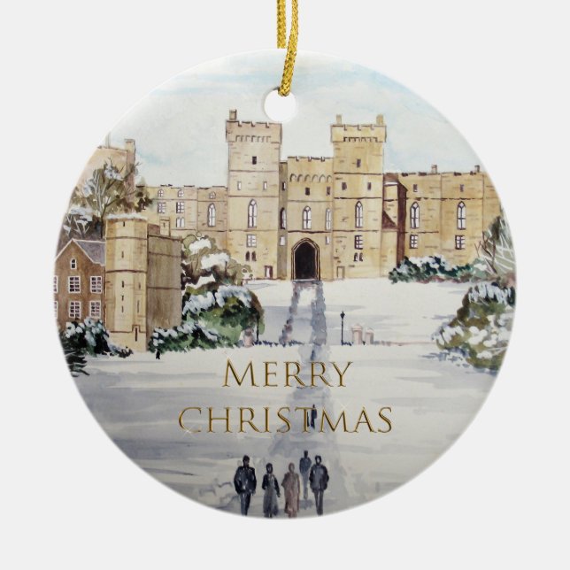 Winter on Windsor Castle Landscape Painting Ceramic Tree Decoration (Front)