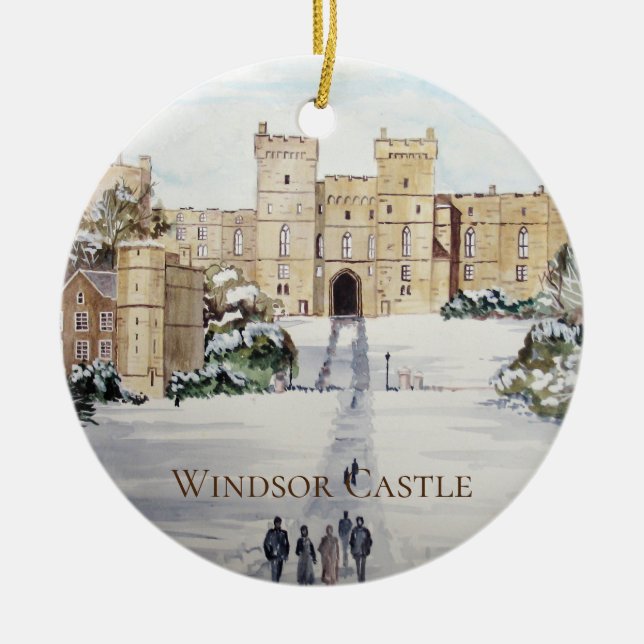Winter on Windsor Castle Landscape Painting Ceramic Tree Decoration (Front)