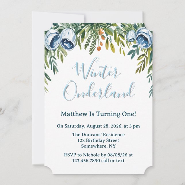 Winter Onderland Boys 1st. Birthday Party Invitation (Front)