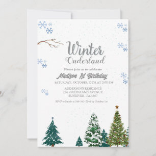 Winter onderland Christmas First Birthday party Invitation