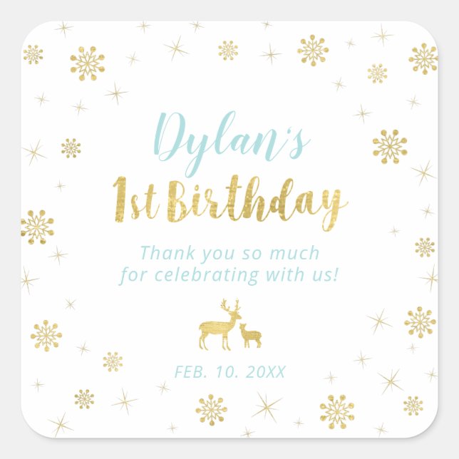 Winter onderland, Custom Gold 1st Birthday sticker (Front)