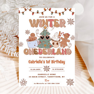  Winter Onderland Groovy Christmas Birthday Party Invitation