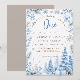 Winter Onderland Snowflake Ice Blue First Birthday Invitation