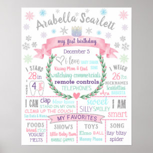 Winter Onderland Snowflakes Birthday sign poster