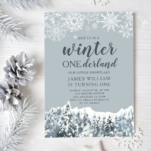 Winter Onderland Snowflakes First Birthday Invitation