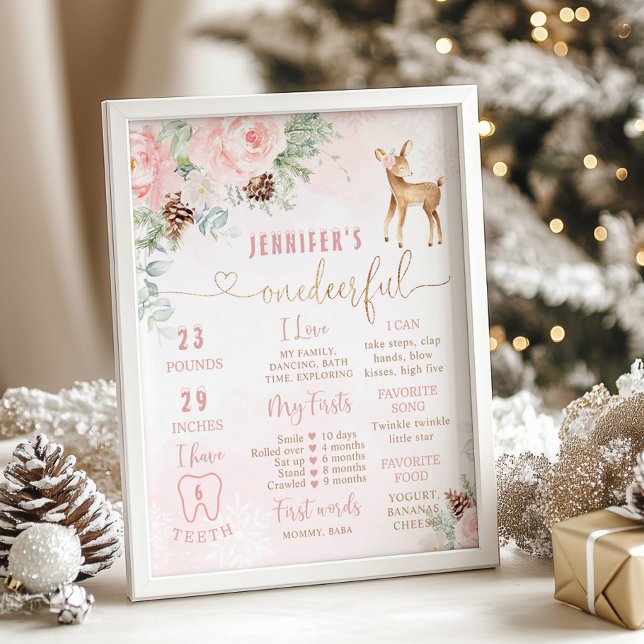 Winter One-deer-ful deer blush birthday milestone Poster (Creator Uploaded)
