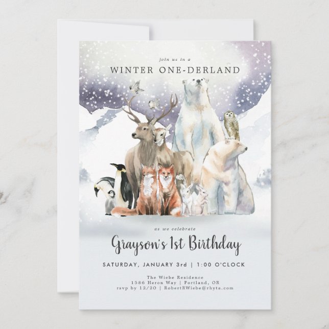 Winter ONE-derland First Birthday Invitation (Front)