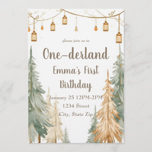 Winter ONE-derland First Birthday Invitation (Front)