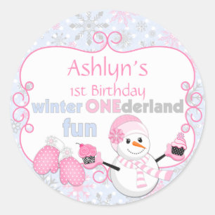 Winter One-derland First Birthday Snowman Mittens Classic Round Sticker