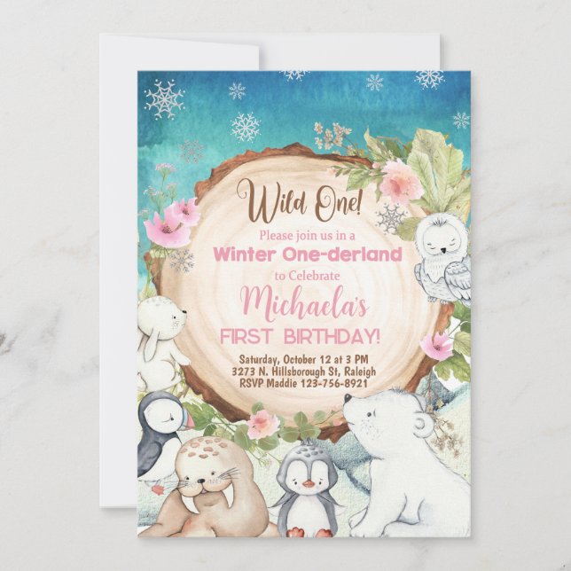 Winter One-derland girl 1st birthday invitation. Invitation (Front)