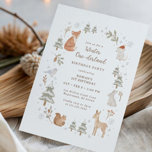 Winter One-derland Woodland First Birthday Invitation