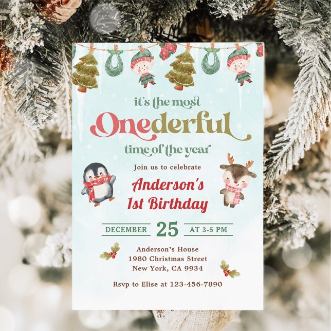Winter Onederful Christmas 1st Birthday Party Invitation (Creator Uploaded)
