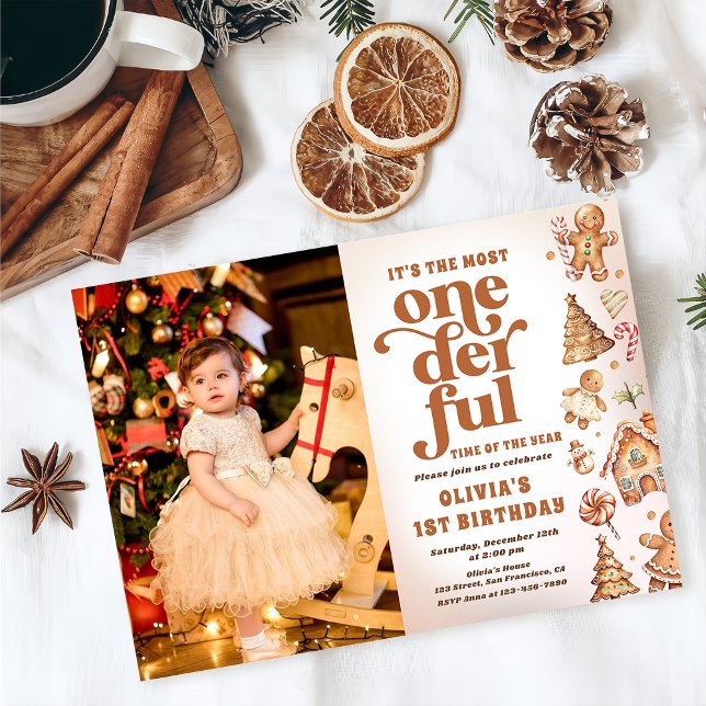 Winter Onederful Christmas Cookie Birthday Photo Invitation (Creator Uploaded)