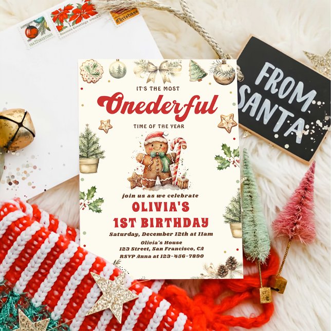 Winter Onederful Green Christmas Cookie Birthday Invitation (Creator Uploaded)