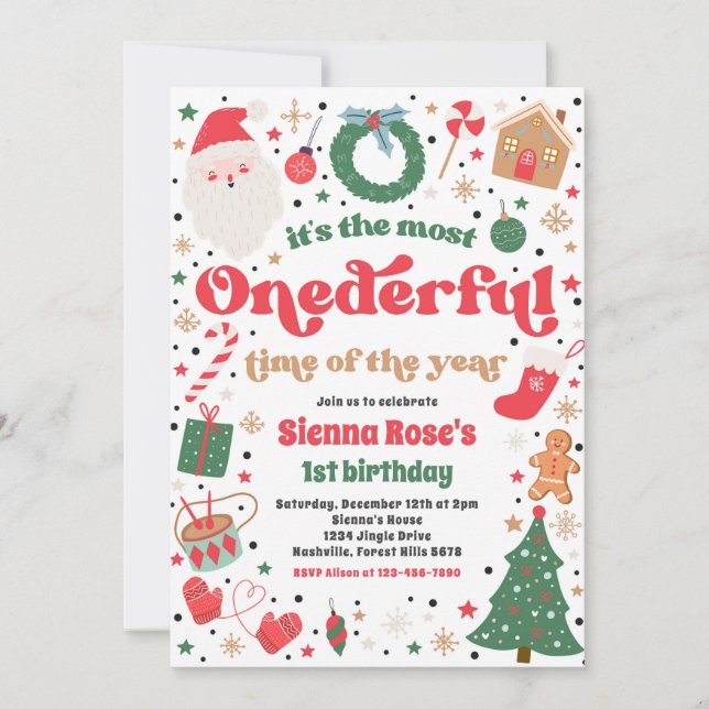 Winter ONEderful Red Christmas Birthday Party Invitation (Front)