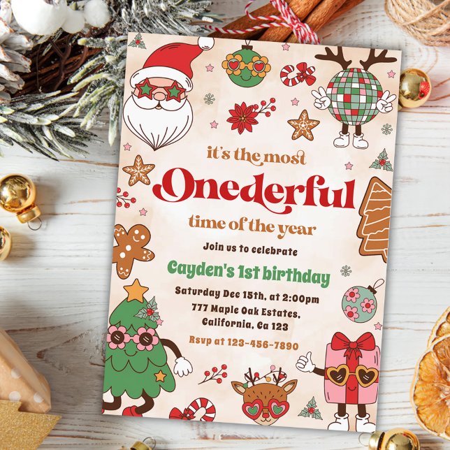 Winter Onederful Retro Christmas 2nd Birthday  Invitation (Creator Uploaded)