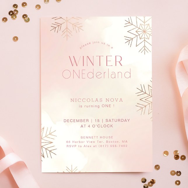 Winter ONEderful Watercolor Girl First Birthday Invitation (Creator Uploaded)