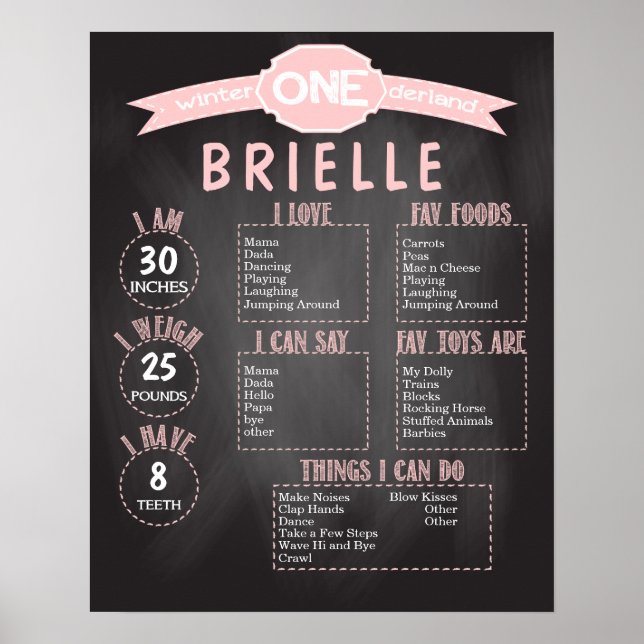 Winter ONEderland 16x20 Template 1st Birthday Poster (Front)