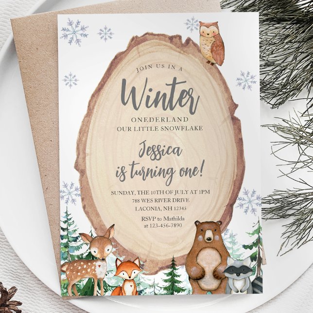 Winter Onederland 1st birthday Animal Woodland Invitation (Creator Uploaded)