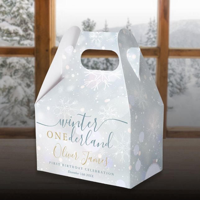 Winter Onederland 1st Birthday Blue And Gold Favour Box (Winter Onederland 1st Birthday Blue And Gold Favor Boxes)