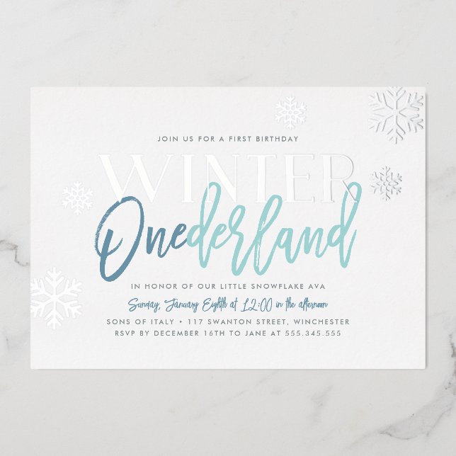 Winter ONEderland 1st Birthday Blue Silver (Front)
