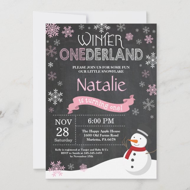 Winter Onederland 1st Birthday Invitation (Front)