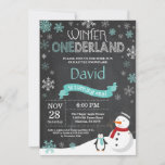 Winter Onederland 1st Birthday Invitation<br><div class="desc">Winter Onederland 1st Birthday Invitation. Snowman and Penguin. Aqua Teal Turquoise and White Snowflake. First Birthday. Boy or Girl 1st Bday Invite. Chalkboard Background. Black and White. For further customisation,  please click the "Customise it" button and use our design tool to modify this template.</div>