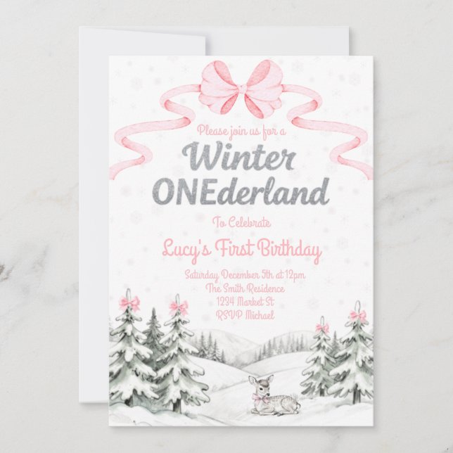 Winter Onederland 1st birthday invitation (Front)