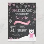 Winter Onederland 1st Birthday Invitation<br><div class="desc">Winter Onederland Polar Bear 1st Birthday Invitation. Deer. Pink and White Snowflake. First Birthday. Girl 1st Bday Invite. Chalkboard Background. Black and White. For further customisation,  please click the "Customise it" button and use our design tool to modify this template.</div>