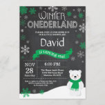 Winter Onederland 1st Birthday Invitation<br><div class="desc">Winter Onederland Polar Bear 1st Birthday Invitation. Deer. Green and White Snowflake. First Birthday. Boy or Girl 1st Bday Invite. Chalkboard Background. Black and White. For further customisation,  please click the "Customise it" button and use our design tool to modify this template.</div>