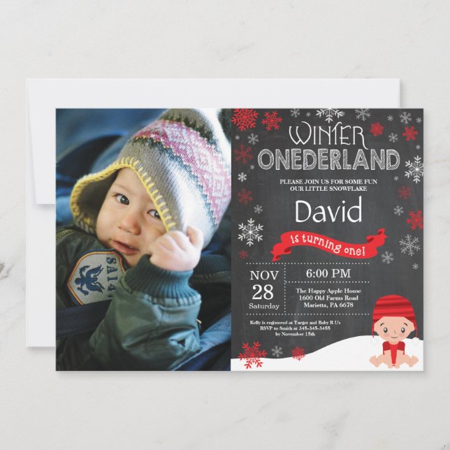 Winter Onederland 1st Birthday Invitation (Front)