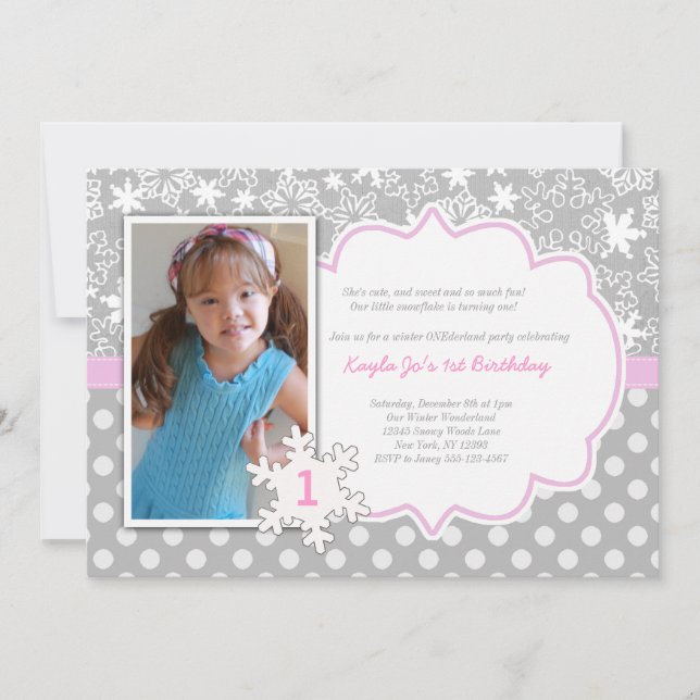Winter ONEderland 1st birthday invitation (Front)
