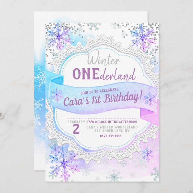 Winter ONEderland 1st Birthday Invitation (Front/Back)