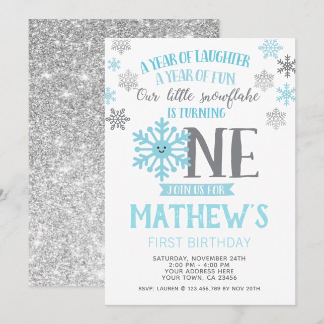 Winter Onederland 1st Birthday Invitation (Front/Back)