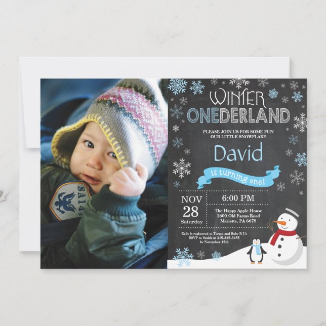 Winter Onederland 1st Birthday Invitation (Front)