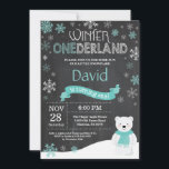 Winter Onederland 1st Birthday Invitation<br><div class="desc">Winter Onederland Polar Bear 1st Birthday Invitation. Deer. Aqua Teal Turquoise and White Snowflake. First Birthday. Boy or Girl 1st Bday Invite. Chalkboard Background. Black and White. For further customisation,  please click the "Customise it" button and use our design tool to modify this template.</div>
