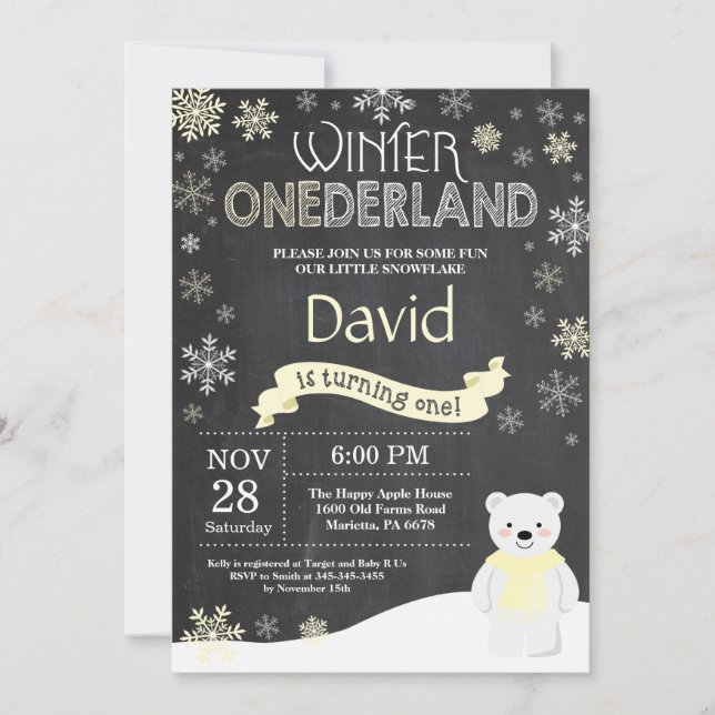 Winter Onederland 1st Birthday Invitation (Front)