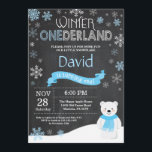 Winter Onederland 1st Birthday Invitation<br><div class="desc">Winter Onederland Polar Bear 1st Birthday Invitation. Deer. Blue and White Snowflake. First Birthday. Boy 1st Bday Invite. Chalkboard Background. Black and White. For further customisation,  please click the "Customise it" button and use our design tool to modify this template.</div>