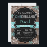 Winter Onederland 1st Birthday Invitation<br><div class="desc">Winter Onederland Boy 1st Birthday Invitation. Aqua Teal Turquoise and White Snowflake. First Birthday. Boy or Girl 1st Bday Invite. Rustic Wood Chalkboard Background. Black and White. Aqua Teal Turquoise Ribbon. For further customisation,  please click the "Customise it" button and use our design tool to modify this template.</div>