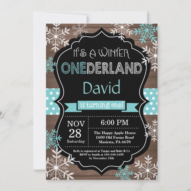 Winter Onederland 1st Birthday Invitation (Front)